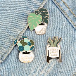 Pins Brooches Crazy Plant Lady Brooches Green Succulents Aloe Potted Plants Enamel Badge Creative Cartoon Bag Backpack Lapel Pins Jewelry Gift Z0421