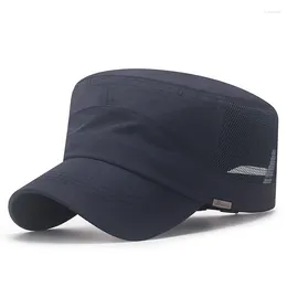 Berets Summer Hats For Men Military Cap Outdoor Quick Drying Mesh Breathable Sunscreen Flat Top Sunshade Sport Gorros Casquette