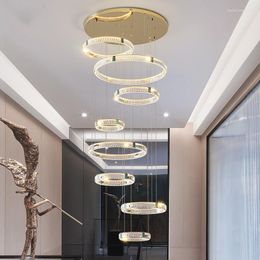 Pendant Lamps Villa Luxury Remote Control Led Dimmable Lights Modern Clear K9 Crystals Lamp Gold Steel Body Hanging