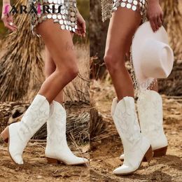 Boots 2022 Autumn Winter Women Western Ankle Boots Thick Heels Comfort Casaul Vintage Cowboy Cowgirls Short Boots Fashion Shoes Woman T231121