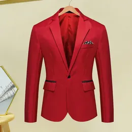 Men's Suits Pocket Decoration Suit Coat Elegant Slim Fit Wedding Jacket Formal Business Style With Single Button Cardigan