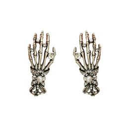 Charm European And American Crossborder Exaggerated Halloween Skeleton Palm Diamond Pearl Personalized Simple Earrings Drop D Dhgarden Dhrep