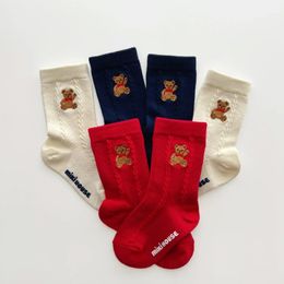 Kids Socks Cotton Thickened Children's Socks Autumn And Winter Boys And Girls Embroidered Teddy Bear Mid-tube Socks Japanese Style 231121