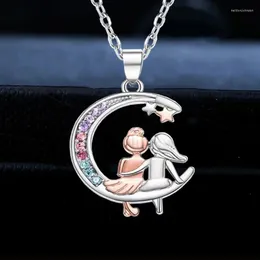 Pendant Necklaces Trendy Zircon Girls On The Moon Necklace For Women Exquisite Star Clavicle Chain Gifts Friend Girl