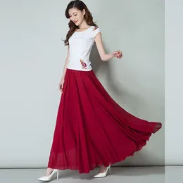 Skirts Summer Chiffon Plus Size Full-Length Skirt High Waist Elegant Dance Pink Black Red Navy Blue White Long