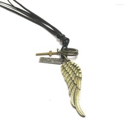 Pendant Necklaces Est Unisex Cool Genuine Leather Necklace Zinc Alloy Angle Wing