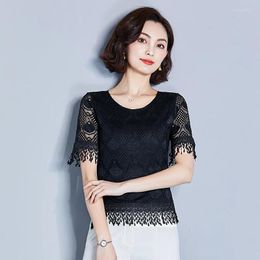 Women's Blouses M-5XL Plus Size Lace Tops Fashion Short Sleeve Summer Elegant Slim Tassel Shirt Women DF2613