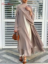 Plus size Dresses Fashion Chiffon Abaya Kimono Dubai Muslim Cardigan Abaya Casual Robe female Islam Clothes With Belt F2664 231121