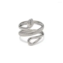 Cluster Rings Uworld Classic Texture Snake Design Layer 18K Gold Plated SIlver Stainless Steel Opening Fashion Jewellery