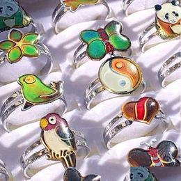 Cluster Rings Bk Lots 30Pcs Cute Animals Emotional Mood Color Change Mix Fashion Charm Boy Girl Party Gifts Jewelry Drop Deli Dhgarden Dhba5