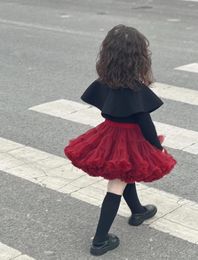 Girl Dresses 2023 Spring Baby Girls Black Sweater Tutu Skirt Shorts Mesh Layered Princess Bridesmaid Wedding Party Kids Infant Clothes 1-6Y