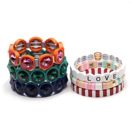 Charm Bracelets Zinc Alloy Sparkling Crystal Paint Spraying Stretch Bracelet 2023 Fashion Letter Love Multicolored Handmade Jewelry Present