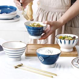 Bowls Creative 5 Inch High Retro Ceramic Noodle Soup Large Rice Bowl Ramen Mixing For Kitchen Handpainted