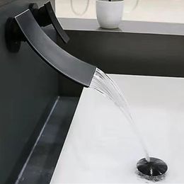 Bathroom Sink Faucets Wall Mounted Waterfall Basin Faucet Black Modern Design Cold Water Mixer Tap Torneira Home Improvement HX50BF