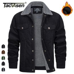 Mens Jackets TACVASEN Thicken Fleece Lining Corduroy Jacket Sherpa Lined Winter Coats Trucker Cargo Workwear MultiPocket Outwear 231120