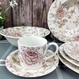 Plates Ceramic Rose Chinese And Western Tableware Dish Dessert Steak Soup Salad Noodles Bowl Coffee Cup