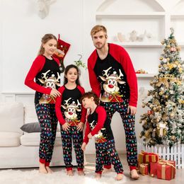 Family Matching Outfits 2023 Christmas Pajamas for Long Sleeve Deer Print Raglan Tops String Lights Pants 2 Pieces Set Home Wear 231121