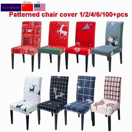 Chair Covers 1/2/4/6pcs Floral Printed Cover Xmas Stretch High Back Christmas Slipcovers Big Elastic Seat For Banquet