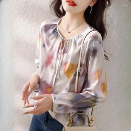 Women's Blouses Chiffon Shirts Tie-dye Casual O-neck Clothing Spring/Summer Long Sleeves Loose FASHION Tops YCMYUNYAN