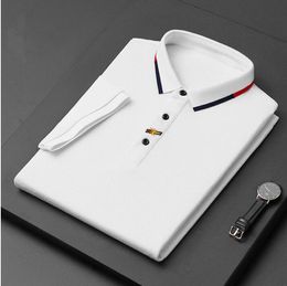 Plus 3XL Size Multi Embroidery Polo Shirts Man Fashion Bee Design Ribbed Sleeves Split Hem Stretch Polos Top Male