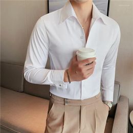 Männer Casual Hemden Sexy V-ausschnitt Langarm Kleid Für Männer Kleidung 2023 Business Formale Tragen Slim Fit Smoking Bluse homme Schwarz