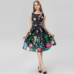 Casual Dresses Janeyiren2023 Fashion Designer Summer Dress Women Sleeveless Black Vintage Party With Butterfly Flower Print