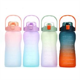 Mugs 15 Litre Straw Water Bottle Girls Large Capacity Plastic Water Bottle with Time Marker Drink Bottle Sport Fitness Water Bottles Z0420