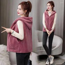 Women's Vests Women Coral Fleece Coat Hooded Sleeveless Jacket Tank Top Warm Shake Vest Autumn Winter Female Waistcoat Chaleco Mujer