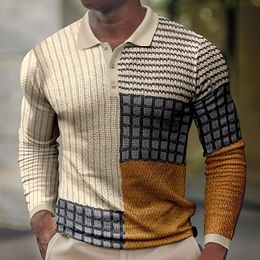 Men's Polos Brand Mens Spring Shirt Vintage Element Stripe Men Polo Shirt Turn-down Collar Long Sleeve Slim Fit Casual Men Tops 230421