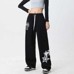 Men's Pants Hip Hop Streetwear Oversize Jogging Sweatpants Women New Drstring Elastic Waist Stars Wide Leg Baggy Casual Sports Trousers J230420