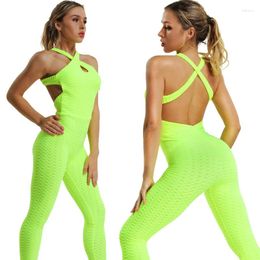 Women's Leggings Fitness Sportswears Women Sexy Open Back Push Up Jumpsuit High Waist Play Suit Slim Sport Backless Top Running Pants