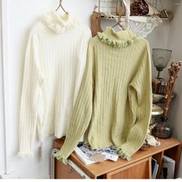 Women's Sweaters 88-110cm Elastic Bust Autumn Women All-match Japan Style Sweet Mori Kei Lace Trimming Loose Cozy Soft Wool Pullover