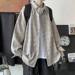 Men's Casual Shirts Classic Plaid Long Sleeve Shirt Men Loose Korean Chic Coat Male Checker Blouses Couple Brand Single Breasted Harajuku