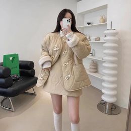 Women's Jackets South Korea Chic Autumn And Winter Set Female Clip Cotton Thickened Lamb Wool Horn Coat