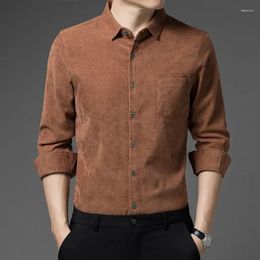 Men's Casual Shirts Winter Man Thick Long Sleeve Button Polo Collar Green Brown Vintage Shirt Plus Size 3xl 4xl Classic Men Officewear