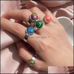 Solitaire Ring Natural Crystal Stone Rose Quartz Rings For Women Lapis Lazi Malachite Opal Stainless Steel Band Men Lady Wedding Gif Dhnvj