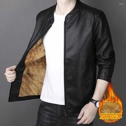 Men's Jackets KOODAO Leather Jacket Men Padded Fleece Outdoor Slim Clothing For Spring And Autumn Black/Burgundy/Coffee