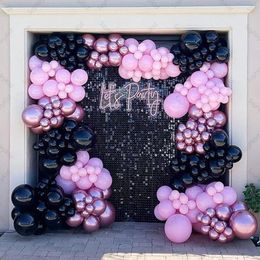 Party Decoration Pink Balloons Garland Arch Kit 151pcs Metallic Black Wedding Birthday Halloween Year Background Decor