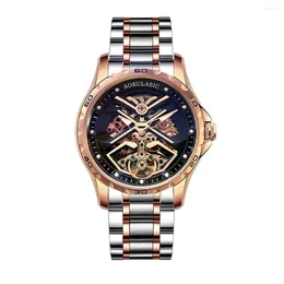 Wristwatches Automatic Watches Men Leather Strap Mechanical Hollow Flywheel Fashion Trendy Waterproof Luminous Clock