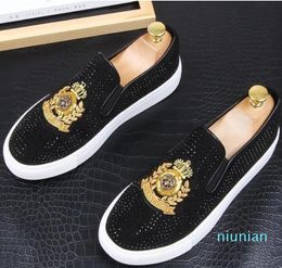 New luxury Flat Leather Dress Shoes Men embroidery Smoking Slipper Casual Footwear