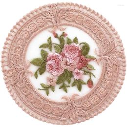 Table Mats French Vintage Embroidery Flower Round Lace Hollowed-out Thermal Insulation Mat Dinner Po Props