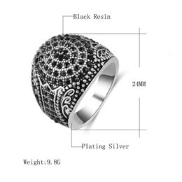 Alloy plated antique silver and diamond inlaid luxury hip-hop men's ring Jewellery