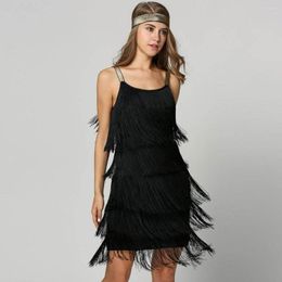 Casual Dresses 2023 Vintage Vestidos 1920s Flapper Girl Fancy Dress Great Gatsby Costumes Slash Neck Strappy Fringe Swing Party Wom