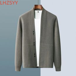 Men's Sweaters LHZSYY 100 Pure Wool Cashmere Cardigan Autumn Winter Warm Sweater Youth Loose Knit Coat HighEnd Casual Jacket 231120