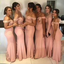 Pink Off-Shoulder Bridesmaid Dresses Lace Mermaid Floor Length Elegant Wedding Guest's Dress Girls for Bride Afican Formal Party Gowns B139
