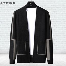 Men's Sweaters Men Black Cardigan Sweater 2023 Autum Winter Fashion Knitted Korean Luxury Casual Solid Coats Jacket Male Top Grade Clothing 231120