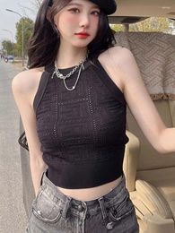 Women's Tanks Women Round Neck Halter Tops Sexy Knitted Hollow Out Ribbed Crop Off Shoulder Cute 2023 Summer
