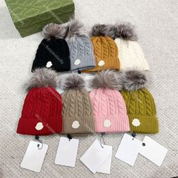 Men Women Wool Knitted Hat Unisex Hairball Beanies Couple Knitting Caps Winter Skull Caps Accessories