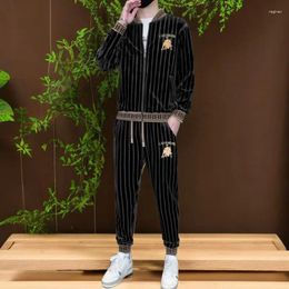 Men's Tracksuits Spring And Autumn Sportswear Set Teenager Korean Version Of The Trend Fashion Sweatshirt Trousers Casual Striped Suit