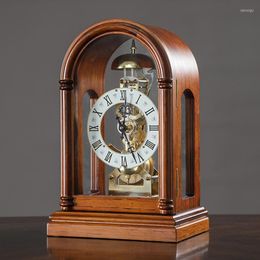 Table Clocks American Mechanical Desk Clock Retro Wood Desktop Metal Clockwork Antique Pendulum Living Room Decoration